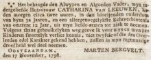1798 Overlijden Catharina van Leeuwen.